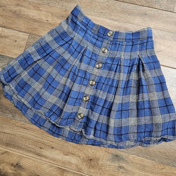 American Eagle Outfitters AEO Blue & White Plaid Button Front Pleated Mini Skirt - Picture 1 of 9